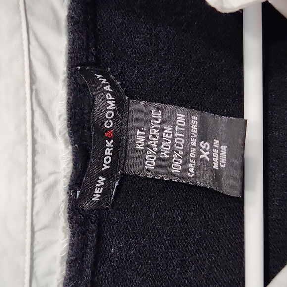 New York & Company Black Knit Acrylic Sweater Woven Cotton Faux Undershirt XS - Picture 2 of 8